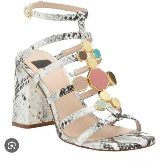 LOUISE ET CIE Leeba embelished heeled sandal python embossed leather Sz-7.5M. I - Picture 1 of 11